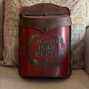 North Pole Post Holiday Mailbox - Red and Brown
